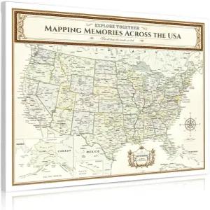 데코아트 - 푸시 핀 미국 여행 지도 빈티지 스타일 캔버스 월 아트 박물관 수준의 기클리 프린트 크기