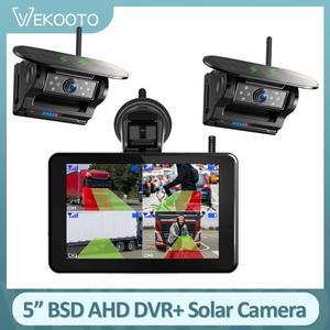 자석식 태양광 무선 후방 카메라 1080P 5인치 BSD DVR 레코더 모니터 포함 자동차 트럭 트레일러 RV 캠핑카