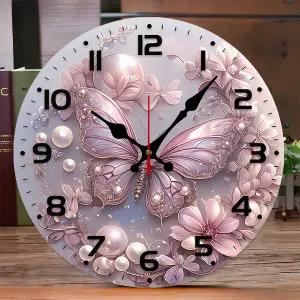 벽걸이 인테리어 시계 벽시계 무소음 거실 핑크 나비 나무 원형 사무실 공부방 침실 가정 장식