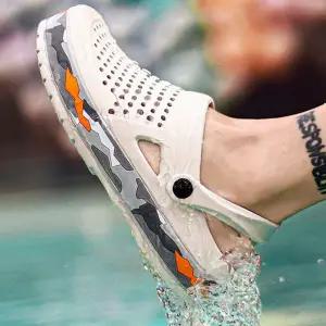 남성 고무 샌들 투웨이 펀칭 여름 남성 샌들 슬리퍼 밀리터리 베란다 사무실 실내화 캐주얼 미끄럼 가벼운