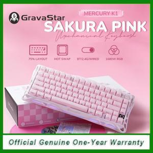 GravaStar Mercury K1 75% 핑크 무선 키보드 알루미늄 합금 외골격 디자인 기계식 게이밍 RGB 백라이트
