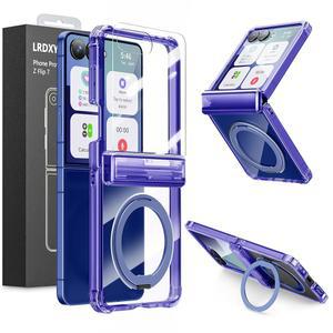 삼성제품 호환 보호 경첩 투명 커버 화면 랜야드가 방지 7용 케이스 MagSafe와 있는 킥스탠드 거울 플립 충격 3개 보호기 자석 퍼플