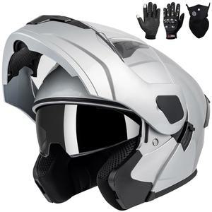 성인용 모듈러 실버 남성용 마스크 장갑 여성용 바이크 ATV ADV 페이스 모토 바이저 스트리트 플립 오토바이 듀얼 헬멧 4륜 스노모빌 포함 UTV 승인 DOT