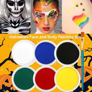 단색 수용성 얼굴 및 신체 페인트(브러시 1개 포함), 안전하고 무독성, 메이크업 세트, 코스프레, 할로윈