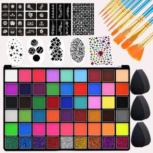 54색 전문가용 바디 페이스 페인트 키트 (파티용) 수성 무독성 팔레트 고