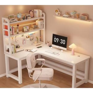 L자형 책상 크림화이트 보드 컴퓨터책상 책장 세트