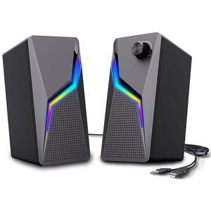 ROSON 컴퓨터 스피커, 향상된 저음 및 볼륨 조절 기능을 갖춘 PC 게이밍 스테레오 2.0 USB 전원 3.5mm 보조 멀티미디어 노트북/데스크탑/태블릿/폰용