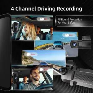 12인치 후방 미러 카메라 4채널 대시캠 전면 및 후면 차량용 백업 5.8GHz WiFi 360 스마트 APP GPS 나이트