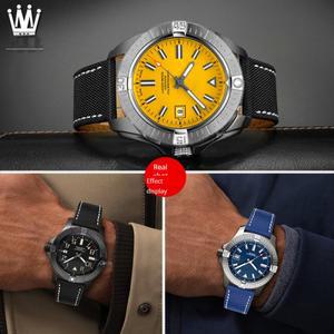 브라이틀링 어벤저 딥 다이브 씨울프 슈퍼 오션 밴드, 옐로우 나일론 가죽 시계 스트랩, 남성용 팔찌, 22m,