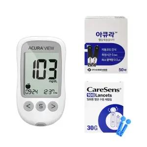아큐라 플러스 뷰 혈당측정기 + 검사지 50매 채혈침100