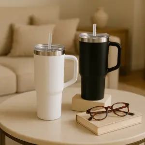 304 스텐 텀블러 1.18L 차량용 손잡이형 빨대포함 냉온겸용 인쇄 7컬러