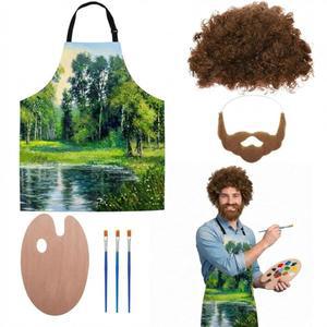 80년대 화가 의상 세트 할로윈 코스튬 가발 콧수염 나무 팔레트 브러시 포함 커플 파티용