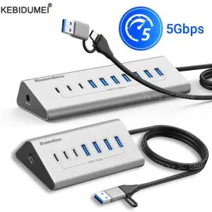 5Gbps 멀티 4/7/10포트 USB 3.0 허브 A 타입 C 도킹 스테이션 확장기 알루미늄 스플리터 PC 노트북