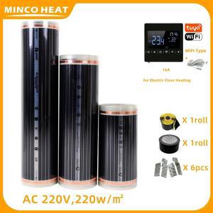 MincoHeat 적외선 바닥 난방 필름 5 평방 미터 220V 가정용 외부 센서가 있는 온도 조절 장치 포함