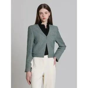 [르샵(LeShop)] 옆트임 브이넥 크롭체크 자켓 (택가격: 179000원)