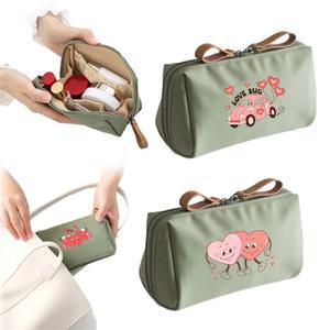 대용량 레터 프린트 메이크업 가방 다양한 색상의 여행용 정리함 칸막이가 있는 화장품 보관 파우치 립스틱