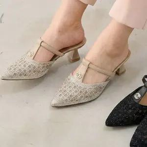 [하프클럽/더힐]더힐슈즈 망사 비즈 여성여자 구두 정장화 펌프스 힐 뮬 블