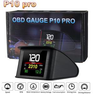 P10 Pro 헤드 업 디스플레이 온보드 컴퓨터 자동차 디지털 OBD2 마일리지 운전 속도계 온도 게이지