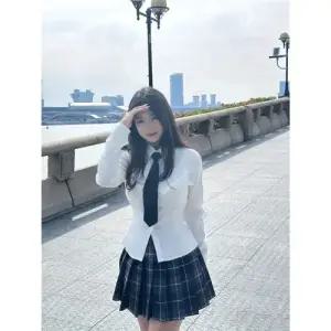 여친 스커트 봄 제복 긴팔 여학생 한 벌의 상의 슬림핏 흰 셔츠 반복 플레어 ST1