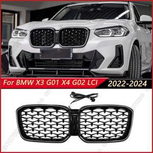 BMW X3/X4 G01 M40i LCI 2022-2024용 LED 라이트가 장착된 자동차 전면 범퍼 키드니 그릴 튜닝