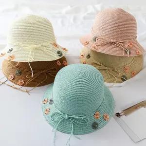 준캡 유아 아동 어린이 리본매듭꽃송이 밀짚모자 봄 여름 가을 자외선차단 귀여운모자