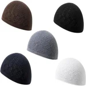 아비유 5PCS 남성 쿠피 모자 무슬림 크로셰 통기성 해골 이슬람 비니 신축성 헬멧 라이너 기도 여성 5가지