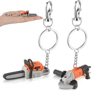 Arrowbash 2pcs 재미있는 미니 전기톱 열쇠고리 세트 사실적인 도구 장난감 남성 남자친구 아빠 정비공