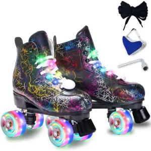 롤러스케이트 여성 남성 - 마이크로파이버 가죽 클래식 하이탑 더블 로우 가벼운 신발끈 포함 실내용