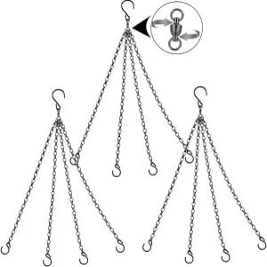 헤이비 업데이트 360도 회전 가능한 걸이 바구니 체인 4포인트 16인치 걸이식 식물 및 후크 검은색 3팩