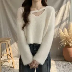 [옷자락]여성 겨울 포근 퍼니트 크롭 긴팔 니트