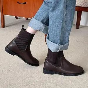 [옷자락]여자 가을겨울 따뜻한 니트 삭스 플랫 앵클부츠