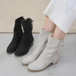[옷자락]여자 뒷끈 사이드지퍼 로우힐 앵클부츠