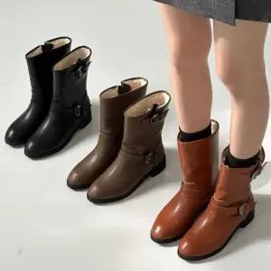 [옷자락]여자 따뜻한 털안감 버클 미들 앵클부츠