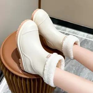 [옷자락]여자 탈부착 털내피 미끄럼방지 미들 레인부츠