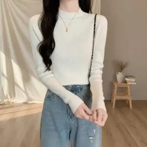 [옷자락]여성 데일리 오피스 레이어드 골지 하프넥 긴팔 니트티