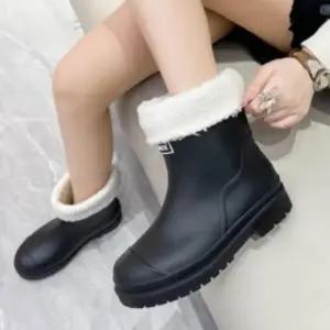 [옷자락]여성 탈부착 털안감 미끄럼 방지 중간 레인부츠