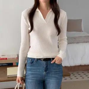 [옷자락]여자 오픈카라 골지 베이직핏 롱슬리브 데일리 봄 니트