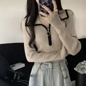 [옷자락]여자 데일리 오피스룩 슬림핏 골지 카라 반집업 니트