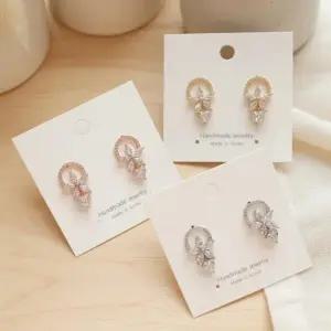 [옷자락]여성용 큐빅 지르코니아 하트 플로럴 드롭 이어링