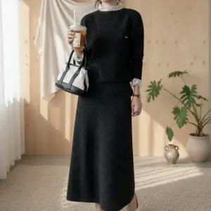 [옷자락]여성 가을 겨울용 니트 투피스 세트