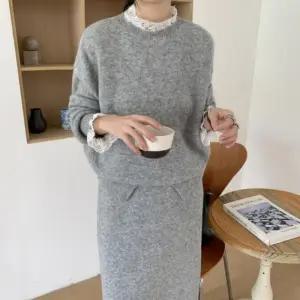 [옷자락]여자 가을겨울 간절기 니트 투피스 세트