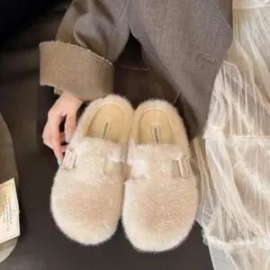 [옷자락]여성 따뜻한 겨울 귀여운 일상 실내외 퍼 슬리퍼
