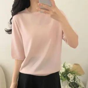 [옷자락]여자 홀가먼트 봄 반팔니트 세미시스루 울 라운드 니트