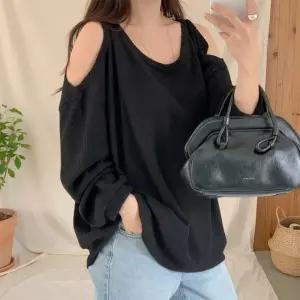 [옷자락]여성 오프숄더 루즈핏 빅사이즈 골지 유넥 시스루 니트