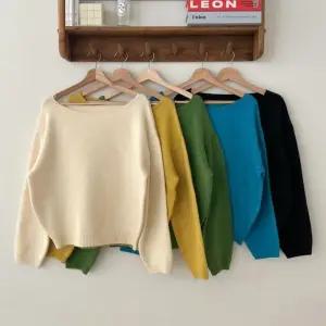 [옷자락]여성 보트넥 루즈핏 부클 봄 비비드 단색 니트