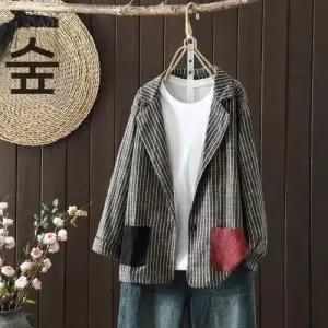 여친 봄 캐주얼 정장 자켓 스트라이프 코트 포켓 스몰 톱 ST1