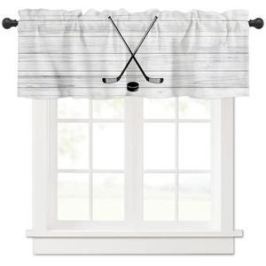 요코우 커튼 밸런스, 하키 스포츠 테마 소박한 오래된 나무 보드 거실, 침실, 주방, 욕실, 패널 1개, 54인치 W x 18인치