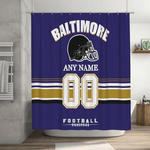 욕실용 미드케프 맞춤 볼티모어 샤워 커튼, 축구 스타일 남성 여성 팬을 위한 모든 이름 및 번호 목욕 커튼 선물