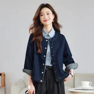 여성용 데님 빈티지 봄 캐주얼 라운드 홍콩풍 숏 카디건 상의 춘추 자켓 BE1