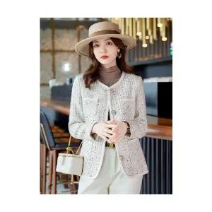 오피스룩 가을 여사친 숏 재킷 정장 테일러드 노카라 하객룩 ST3